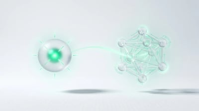 A single glowing emerald orb beside a larger linked node lattice, evoking the choice between a Google Ads consultant and an agency.