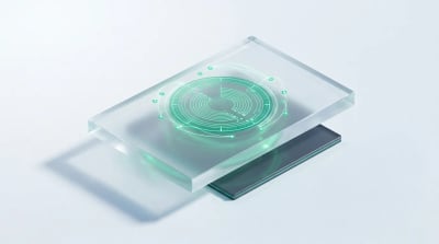 Frosted-glass slab with a glowing emerald tuning dial, symbolizing a precise Google Ads optimization checklist for DTC accounts.