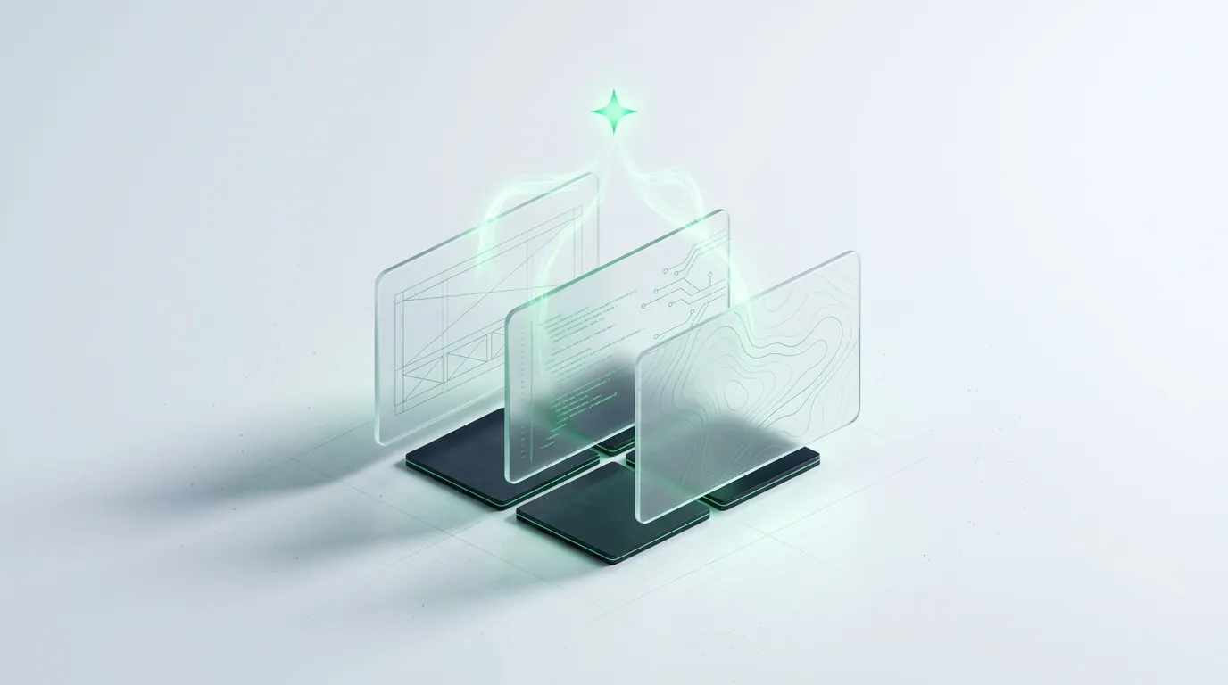 Frosted-glass claim-inspection lens passing over beauty copy, swapping a dim flagged phrase for a precise emerald-lit substantiated one, evoking compliance-aware creative review before production.
