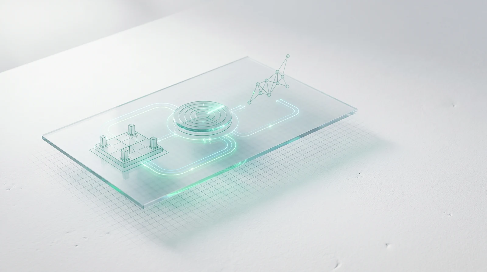 Illustration of a founder mapping a growth system on a glass board, with branching paths for platform, tracking, and channels.