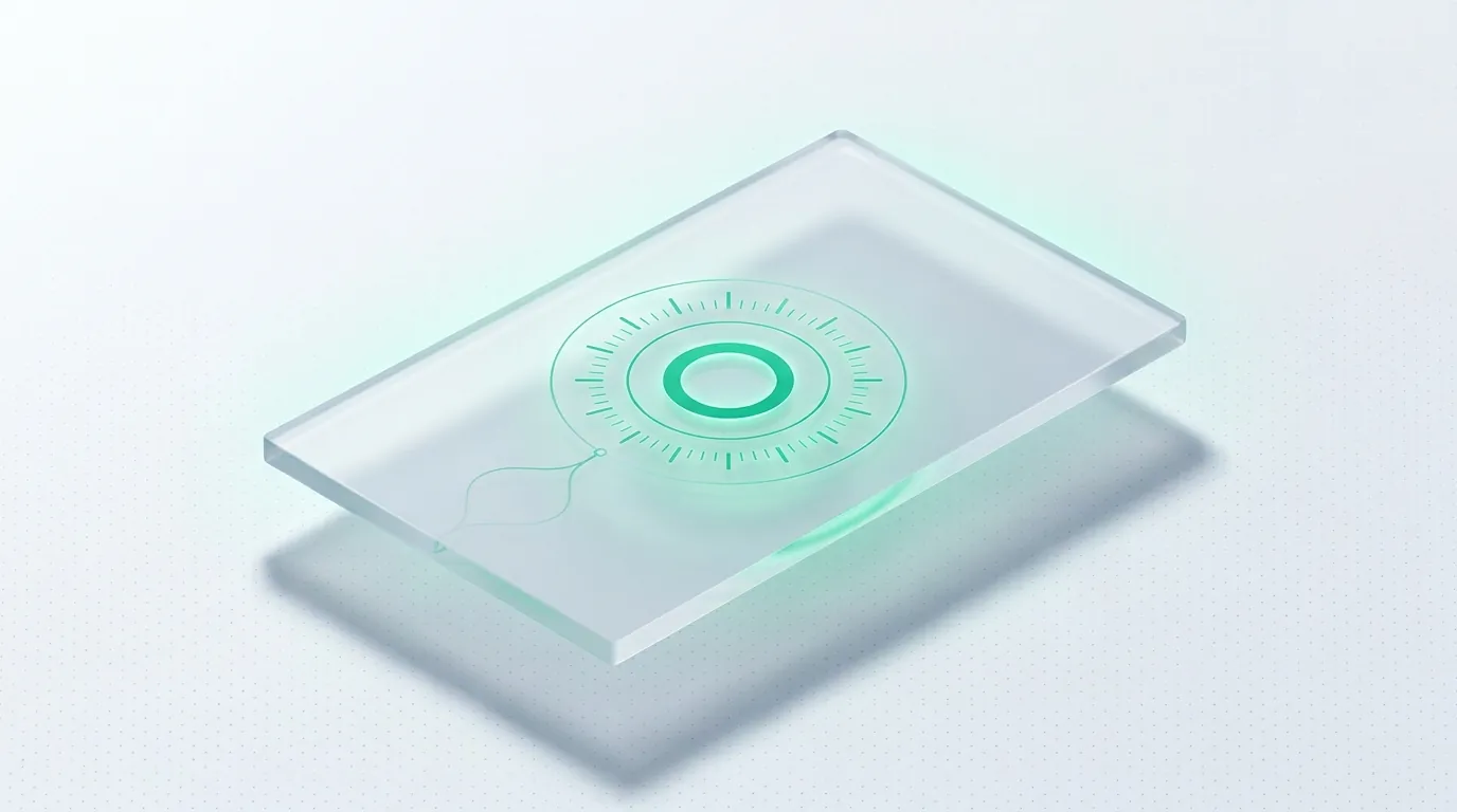 Two translucent frosted-glass ledgers side by side, one emerald-lit slightly fuller than the other, evoking the gap between Shopify orders and what GA4 actually records.