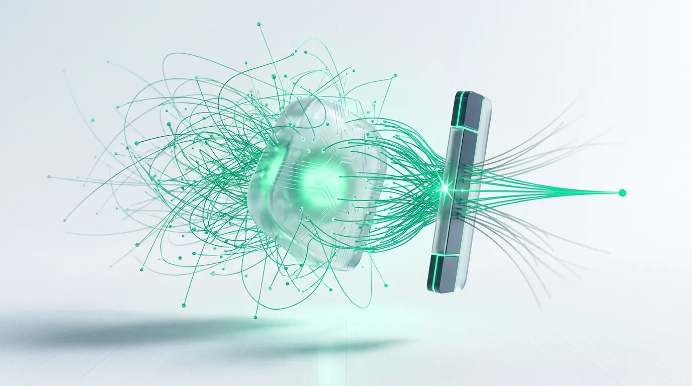 An overgrown emerald web of redundant nodes being pruned to a few clean threads, evoking faceted-navigation index bloat found in a technical SEO audit.