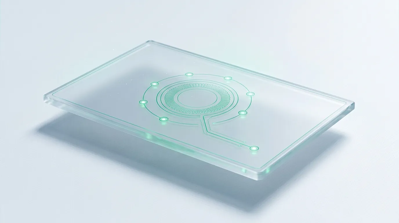 A translucent frosted-glass skincare bottle surrounded by short vertical creator-video panels lit emerald, evoking the UGC-and-proof creative patterns driving skincare ads in 2026.