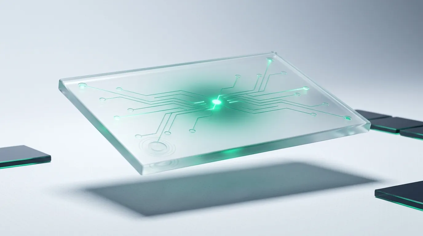 Emerald hub-and-spoke node motif on frosted glass — a brand cited at the center of an AI-generated answer
